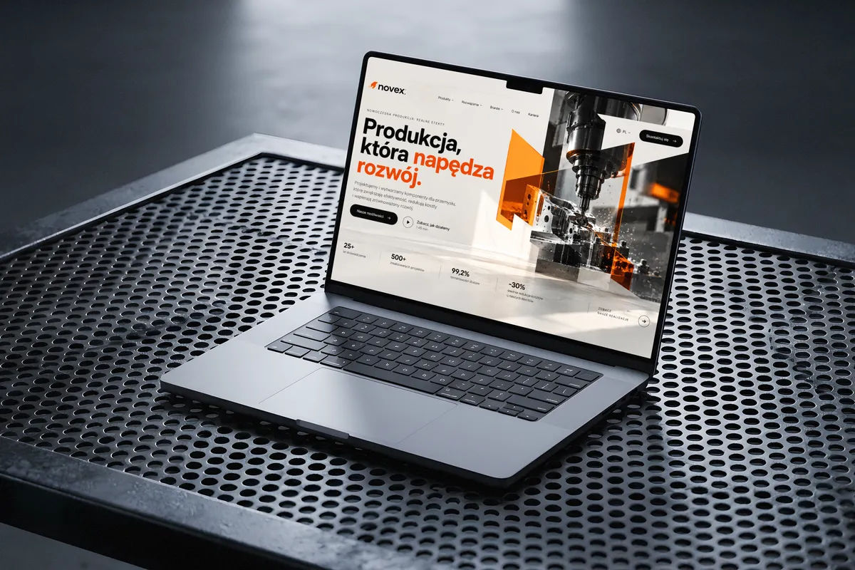 Koncepcja strony firmy produkcyjnej na ekranie laptopa